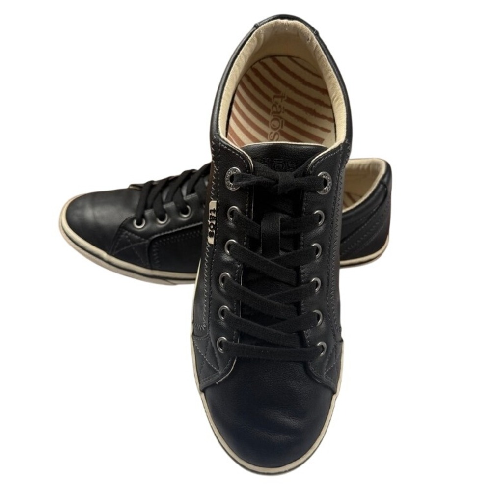 Taos Retro Star Womens 10 Black Leather Low Top Lace Up Sneakers RES-12844A